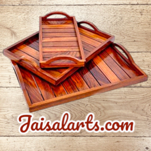 set of 3 wooden brown serving trays