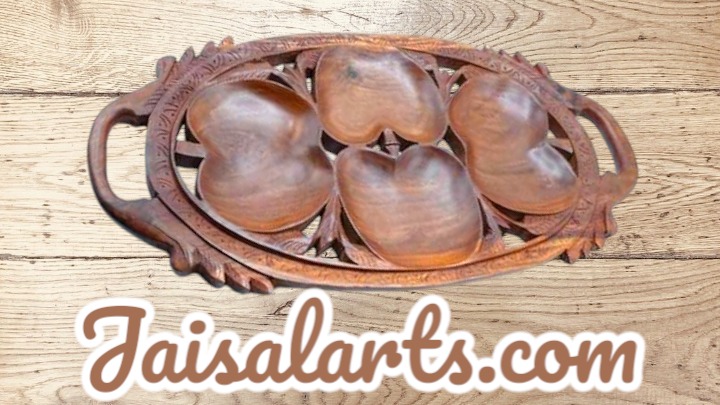 Hand-Carved Wooden Dry Fruit Platter with 5 Serving Compartments
