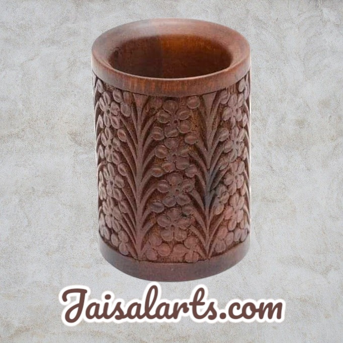 Premium Hand-Carved Wooden Pen Holder