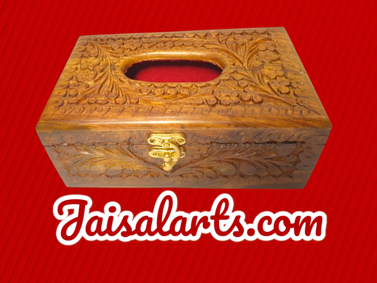 Hand-Carved Wooden Tissue Box