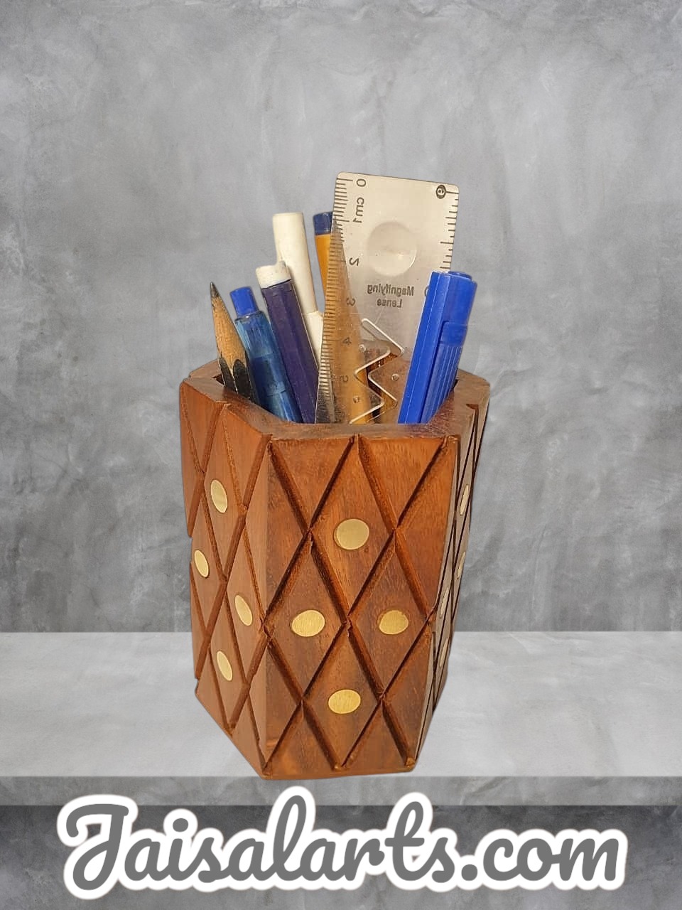 Handcrafted Geometric Wooden Stationery Stand